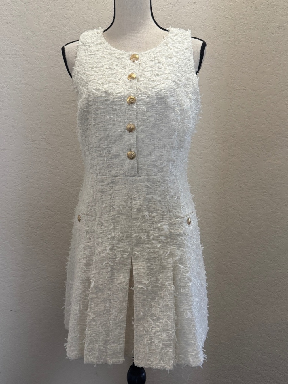 NWT J.Crew Women's Pleated Mini Dress in Textured Tweed Ivory Size 8